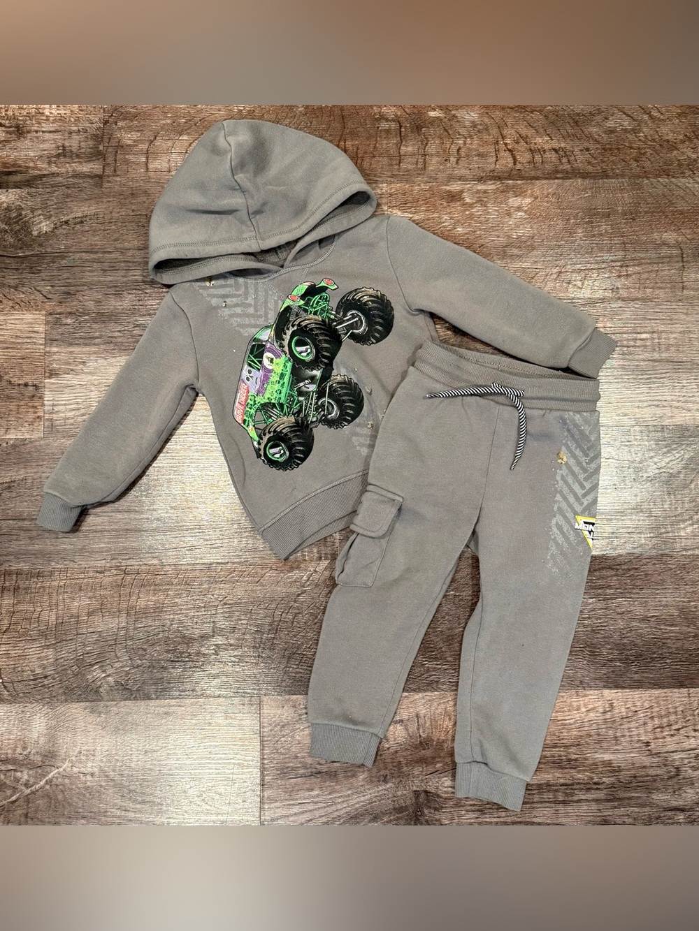 Monster Jam Grave Digger Gray Toddler Two Piece Hoodie and Jogger Set 2T Unisex